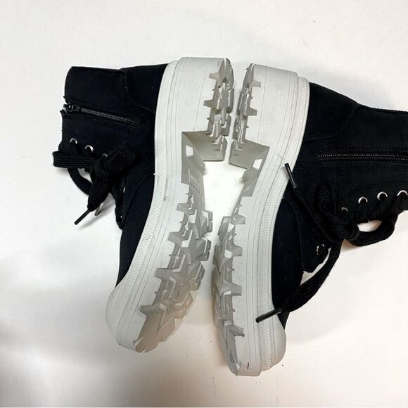 PORTLAND Boot Company Canvas Lug Sole lace up Y2K zip up moto combat boots 6 - Picture 4 of 10